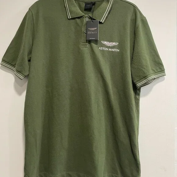 Hackett x Aston Martin Racing Earth Polo Shirt Green Sustainable Cotton Size L - Picture 3 of 7